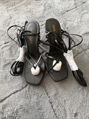 Chase + Chloe Black Lace-Up Square Toe Heeled Sandals
